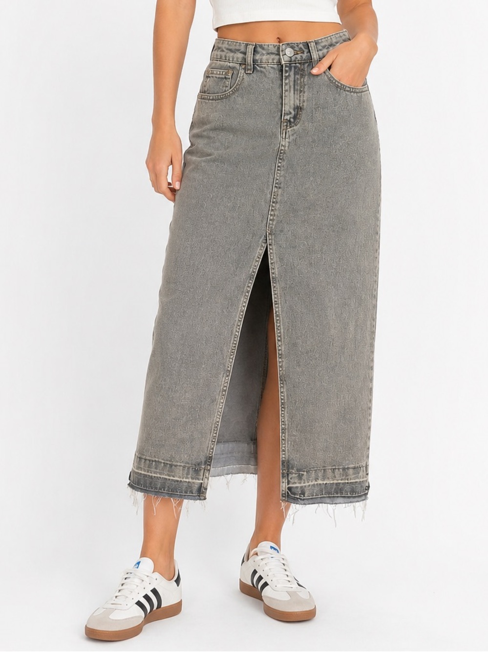 BDG Denim Maxi Skirt with Front Slit